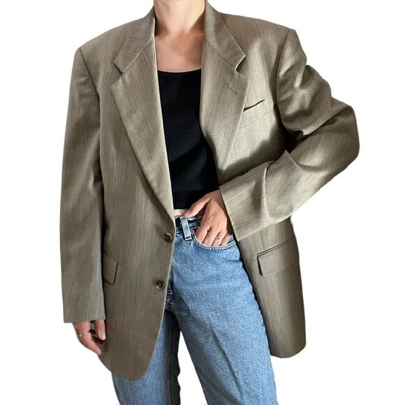 Vintage Mens Givenchy Brown Tan Oversized Sport Coat Blazer Single Breasted L - Picture 3 of 10